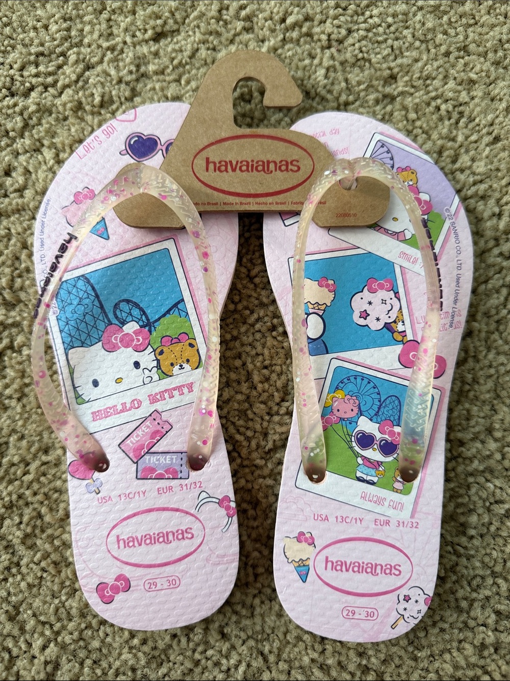 Havaianas Kids Hello Kitty Pink Glitter Strap Flip Flops - Toddler 11